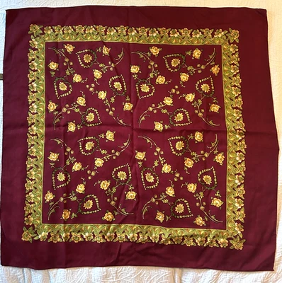 Bufanda Floral Roja Estampada a Mano Lana Años 80 De Colección Hecha en Japón 29" Cuadrada Foto 1 de 4