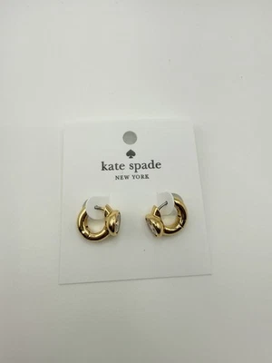 Kate Spade Earrings Hoops Huggies CZ Gold Plated Fashion Design Birthday Gift - Image 1 of 4