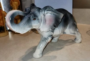 Pretty Porcelain Ceramic Grey Elephant Figurine Vintage 11" Jungle Animals Wild - Picture 1 of 5