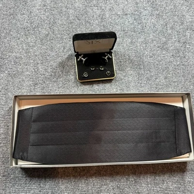 Juego de botones de gemelo vintage After Six dorado y negro de ónix en caja + cinturón Foto 1 de 4