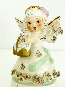 Vintage Napco August Angel Figurine Japan 50s Birth Month Ceramic Spaghetti Trim - Picture 1 of 8
