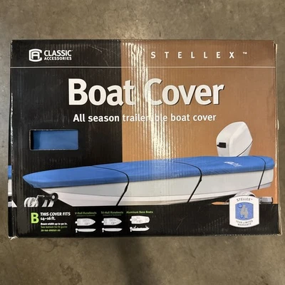 CLASSIC ACCESSORIES STELLEX ALL SEASON TRAILERABLE BOAT COVER 14-16FT. BEAM 90IN - Image 1 of 4