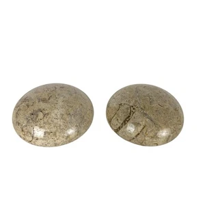 Pier 1 Polished Natural Stone Papwerweights Round Fossil Shell Set Of 2 Vintage - Picture 1 of 5