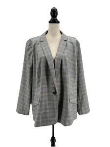 Talbots Womens Blazer Gray Glen Check Plaid Plus Size 22W Working Surgeon Cuffs - Picture 1 of 9