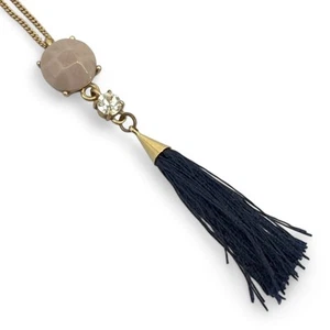 Ann Taylor Necklace Rhinestone and Black Tassel Pendant Long Layering Piece - Picture 1 of 7
