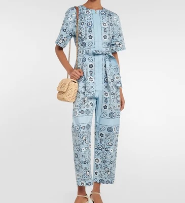 Tory Burch Piscis Mono de Algodón Estampado de Sueño Azul Floral Paisley Bandana Cinturón 8 Foto 1 de 4