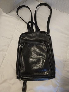 Moto Backpack 100% Black Pebble Leather Small with Zip Around Pocket Travel Out - Picture 1 of 8