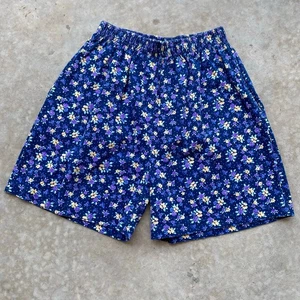 Pantaloncini corti cotone anni 90 morbidi vintage elasticizzati vita estivi floreali navy taglia S - Foto 1 di 4