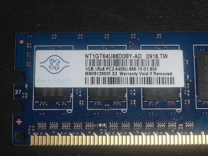 Nanya NT1GT64U88D0BY-AD 1GB 1RX8 PC2-6400U 800MHZ PC Memory - Picture 1 of 1