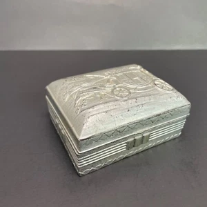 Vintage Metal Trinket Box Wood Lined Jewelry Case Made in Japan Ring Holder - Foto 1 di 10