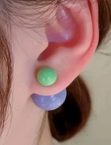 Double side color block ball earrings - Picture 1 of 5