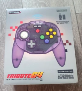 Retro-Bit Tribute 64 ( N64 - Switch - USB )Nintendo Wireless Controller PURPLE - Picture 1 of 9