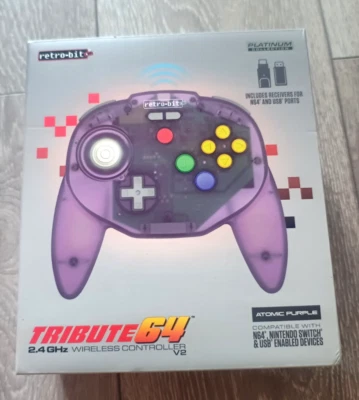 Retro-Bit Tribute 64 (  N64 - Switch - USB )Nintendo Wireless Controller  PURPLE - Image 1 of 4