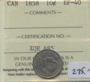 1858 Canada Ten Cents - ICCS EF-40 - Cert#XQE 685 - Picture 1 of 2