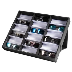18 Slot Eyeglass Sunglasses Glasses Storage Grid Stand Case Box Holder Black US - Picture 1 of 9