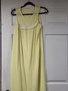 Vintage Sheer Long Yellow Nylon Nightgown White Ruffle Sz Medium - Picture 1 of 5