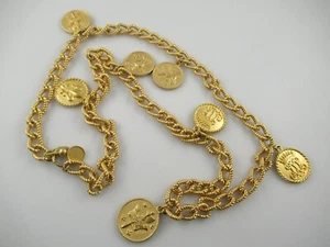 Signed Anne Klein Matte Gold Tone Coin Medallion Toggle Necklace 32" Length - Picture 1 of 7