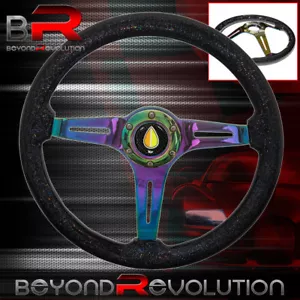 Old Leaf Button + Metallic Black Wood Neo Chrome Fukushi Deep Steering Wheel - Picture 1 of 4