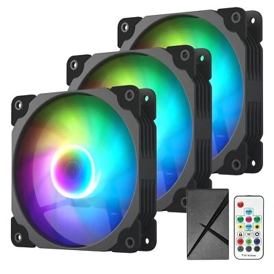 Vetroo 3 Pack Black Frame 120mm ARGB & PWM LED PC Computer Case Cooling Fans USA - Image 1 of 4