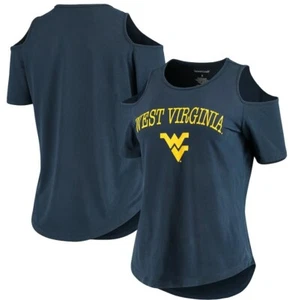 West Virginia Mountaineers Boxercraft Sueded Jersey Cold Shoulder Navy T-Shirt - Picture 1 of 4