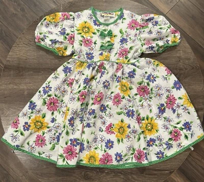 Emily West Vintage 80s White Floral Dress Girls  6 Short Sleeve Circle Skirt  - Image 1 of 4