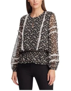 Ralph Lauren Aindrea Womens Ruffles Smocked Blouse SP New With Tags $135 Orig P - Picture 1 of 7