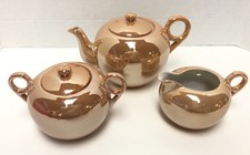 Vintage Lusterware Set Tea Pot Cream and Sugar Gold Irridescent