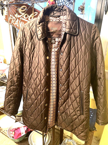 Cappotto Coach donna donna XS equitazione trapuntato marrone firma C bottone a pressione