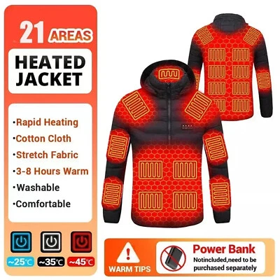 21 Areas Men Heated Jacket USB Electric Heating Vest Winter Outdoor Warm Coat - Image 1 of 4