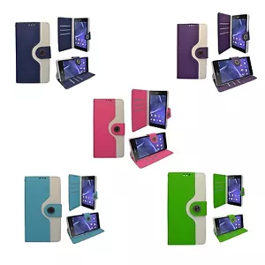 CASE FOR SONY XPERIA Z2 TWO COLOUR WALLET FLIP PRINT DESIGN PU LEATHER COVER - Picture 1 of 31