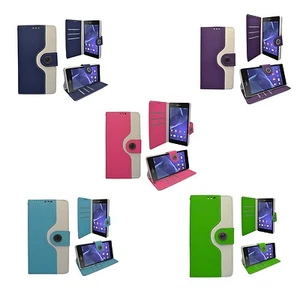 CASE FOR SONY XPERIA Z2 TWO COLOUR WALLET FLIP PRINT DESIGN PU LEATHER COVER - Picture 1 of 26