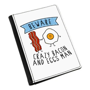 Beware Crazy Bacon And Eggs Man Passport Holder Cover Case Funny Breakfast Food - Picture 1 of 1