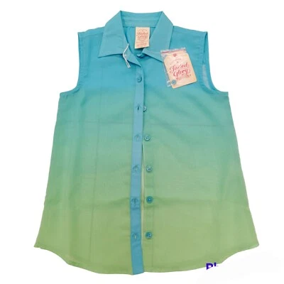 Faded Glory Blouse-4/5 Girls-Sheer-Light to Dark Shading-Blue-Green-Ombre - Image 1 of 4