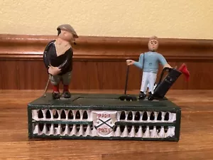 Golfer & Caddy Putting Gusseisen Münzbank Sparschwein mechanisch Vintage - Bild 1 von 5