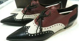 GUCCI Malaga Kid Womens Gia Brogue Lace Up Loafers Size 39 Black Red - New W Box - Picture 1 of 5