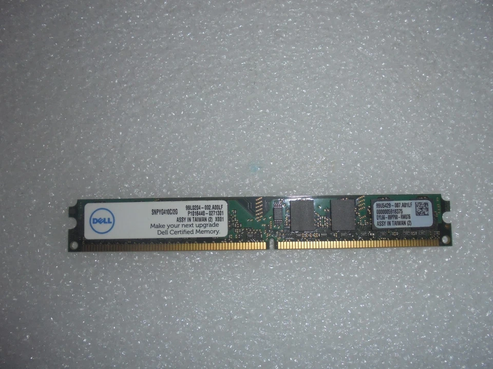 DELL CERTIFIED LOW PROFILE 2GB 1 x 2GB PC2-6400 DDR2 240-PIN DIMM SNPYG410C/2G - Image 1 of 1