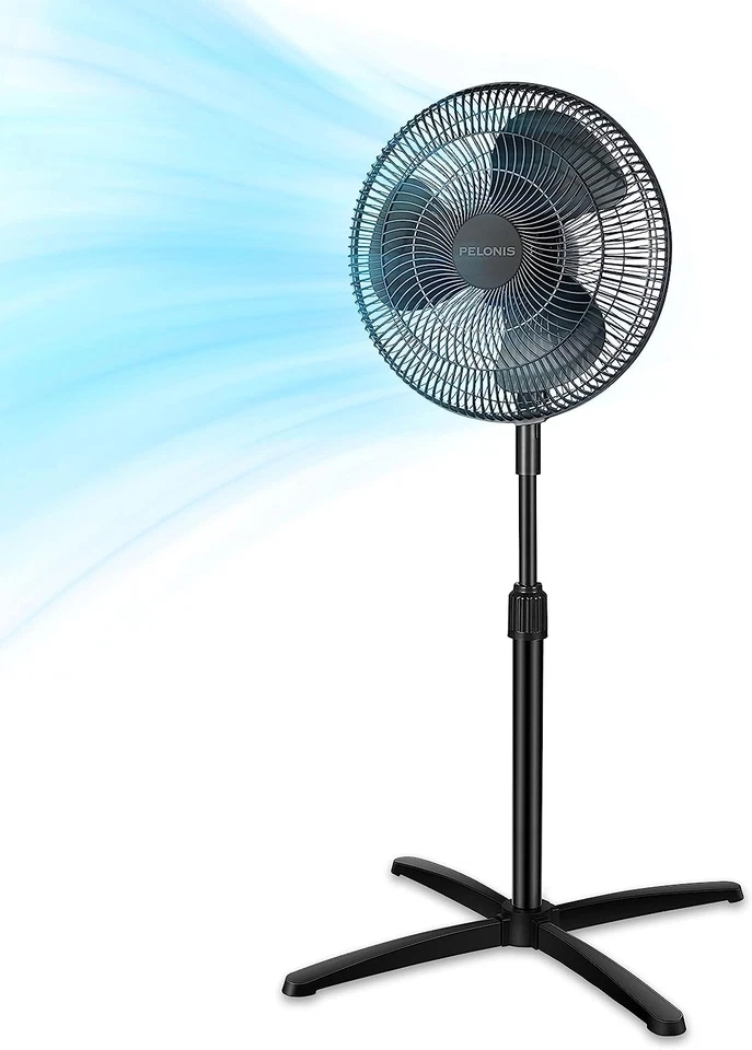 PELONIS Fan Portable 16 Inch Pedestal Fan| 3-Speed| 90° Oscillation| Adjustable