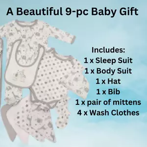 Unisex Baby Clothes Gift Set 9 Piece Layette Starter Set 0.3 MonthsSafari Design - Picture 1 of 1