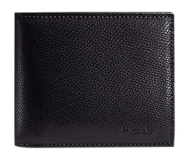 Coach F59112 Compact ID Wallet in Crossgrain Leather - Black