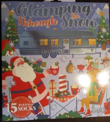 GLAMPING IN THE SNOW 15 DAYS OF SOCKS CHRISTMAS ADVENT CALENDAR WOMENS SIZE 4-10 - Image 1 of 2