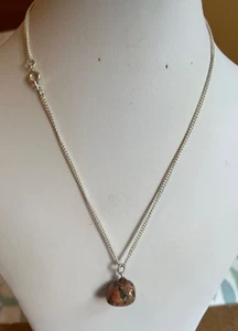Rhodonite Nugget Bead & Crystal Pendant on a 17" Silver Plated Curb Link Chain - Picture 1 of 5