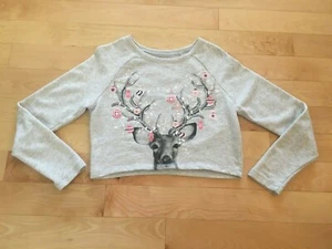 6IXTY8IGHT grau kurz geschnitten Grafik T-Shirt Top Rentier Ornamente Urlaub Gr. Medium - Bild 1 von 8