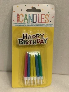Unique Candles Happy Birthday Cake Decoration With 12 Birthday Candles & Holders - Picture 1 of 2