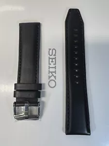 SEIKO 5 L0KNZ22 Black Leather Watch Strap 22mm with PVD Coated Metal Pin Buckle - Picture 1 of 3