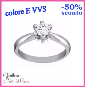 ANELLO SOLITARIO ORO BIANCO DIAMANTE NATURALE E VVS 0.35 CARATI CERTIFICATO - Imagen 1 de 4