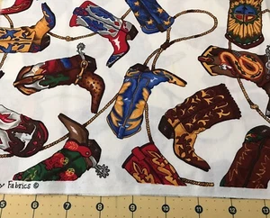 Well Heeled Cowboy Boots 21” X 42” 100% cotton fabric #1178 - Picture 1 of 1