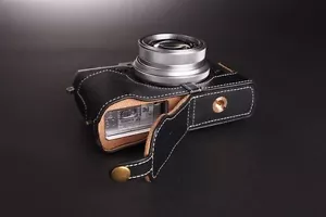 Genuine real Leather Half Camera Case bag Cover for FUJI X30 Bottom Open black - Picture 1 of 8