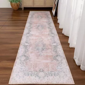 Washable Hallway Runner Rug Orange Distressed Vintage Carpet Anti Slip 80x300cm - Picture 1 of 9