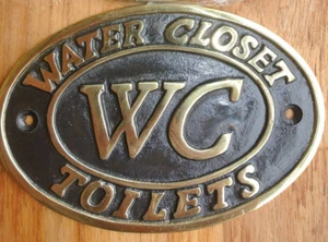 toilet solid brass signs " WC " water closet screw door cast heavy 11.5 cm B - Picture 1 of 5