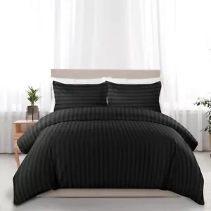 Satin Stripe Duvet Quilt Cover Bedding Set Single Double King Size W Pillowcases - Picture 1 of 11